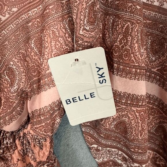 NWT Belle Sky Paisley Print Sheer Maxi Boho Tie Sleeves Mauve Pink Size XS - Picture 6 of 14